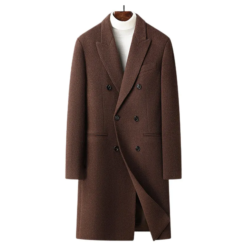 Sheep Wool Autumn Winter Outdoor Season Fashion Casual Men's Slim Gentleman Double-breasted Down Strip Wool Coat