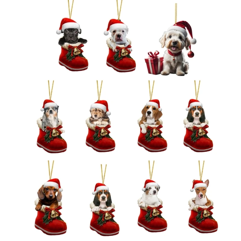 Flat Dog Sock Acrylic Flat Decoration Lovely Pendant Decoration Christmas Ornaments Decor for Holiday Tree