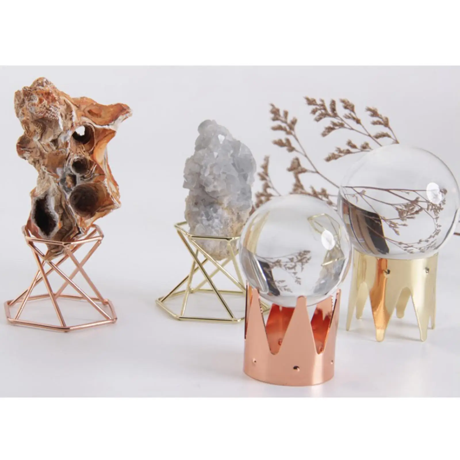 Acrylic Shelf Stones Crystal Holder Rack Base Mineral Display Stand Metal Finish for Gemstone Collection
