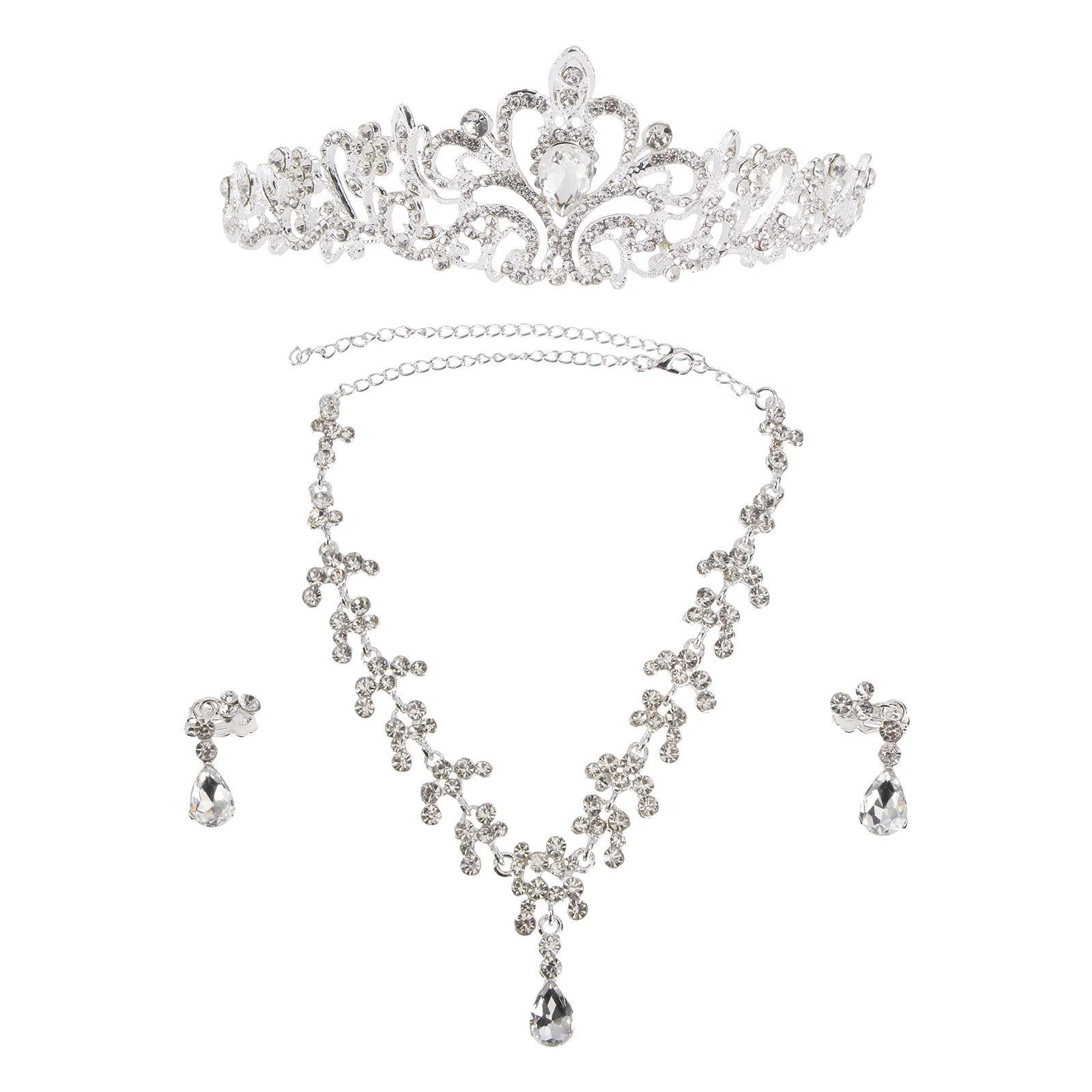 

Princess Bride Bridal Hair Accessories Rhinestone Pearl Necklace Wedding Earrings