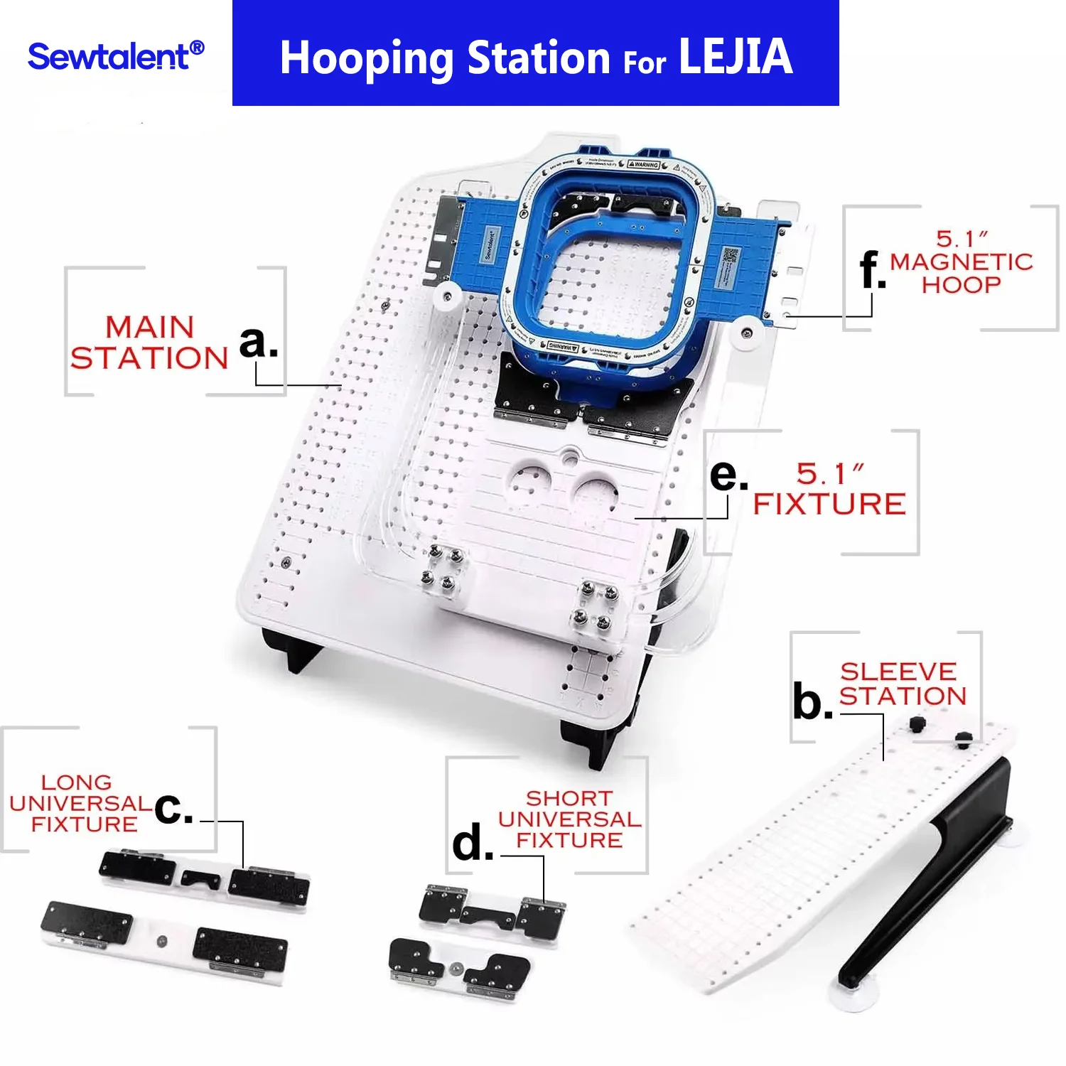 

Lejia LJ-800/1200/1500 LJ-1501/1202/1204/1206 LJ-MX1202 embroidery machine with Sewtalent Mighty Hoop Master Hooping station kit