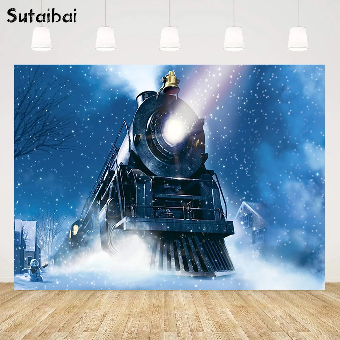 

Winter Christmas Train Backdrop Photography Xmas Snow Night Railway Party Background Wonderland Snowflake Portrait Photobooth