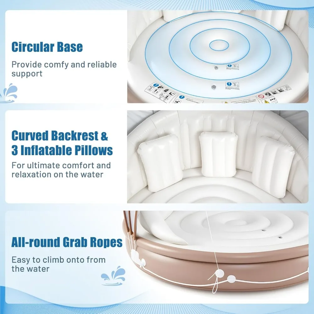 Moccha Inflatable Island with Canopy - 440 lbs Party Floats with SPF50+ Retractable Detachable Sunshade & 3 Pillows, 2-3 Person