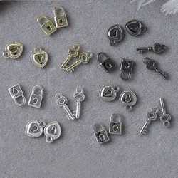 10pcs Korea Key Lock Nail Art Charm 3D Alloy Luxury Bow Heart Key Lock Nail Jewelry Parts DIY Crafts for Girls Nail Parts