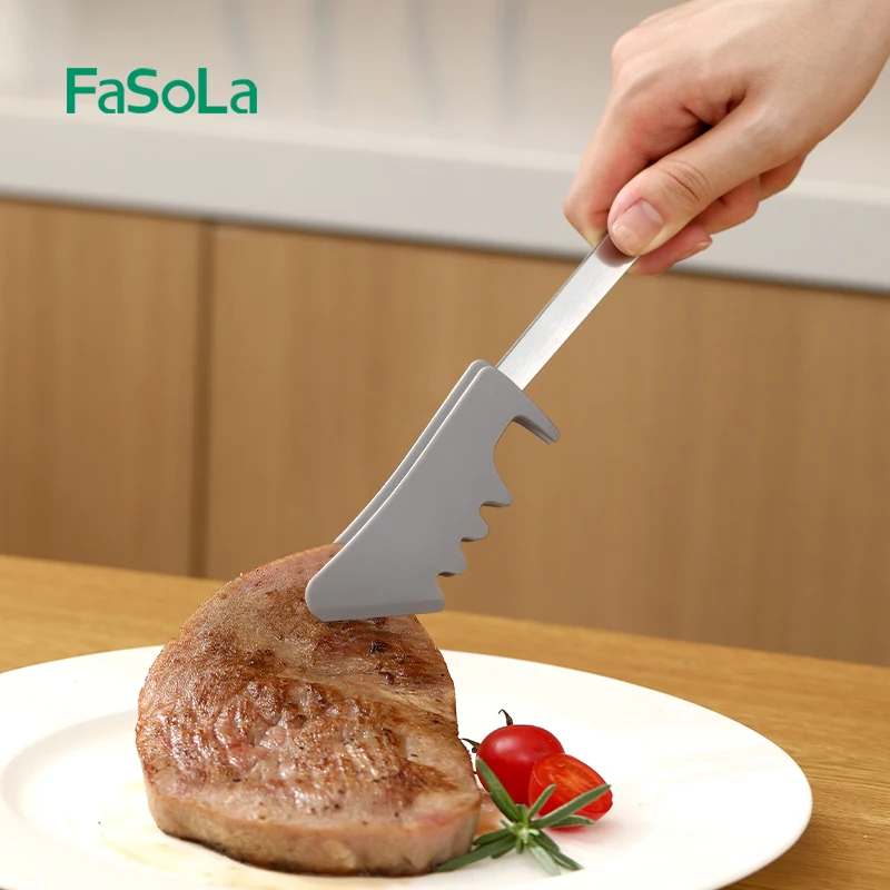 

FaSoLa Heat Resistant Kitchen Stainless Steel Food Tongs for Cooking with Nylon Tips Non-Stick BBQ Salad Serving Food Tongs