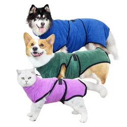 Fast Drying Towel with Adjustable Collar and Waist for Dogs and Cats, Soft Bathrobe, Super Absorbent Bath Robe, Microfiber Coat
