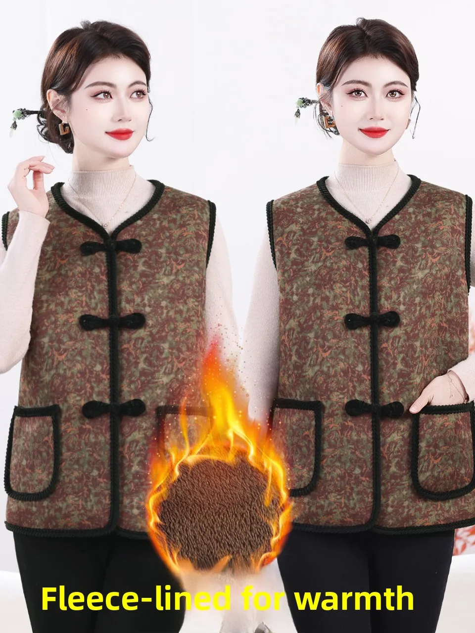 

Новая модная жилетка на флисовой подкладке для женщин среднего и старшего возраста, осенне-зимняя теплая верхняя одежда с пуговицами