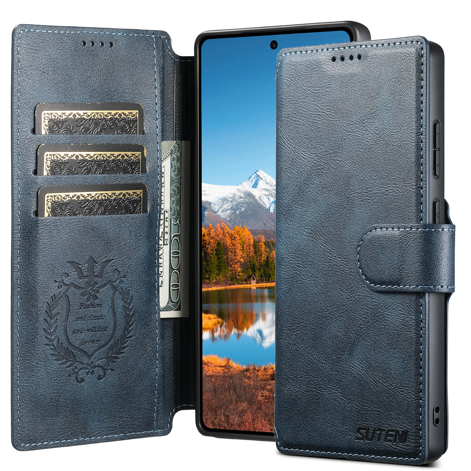 SUTENI PU Leder Drahtlose Lade Karte Halter Stehen Brieftasche Magnetische Flip-Cover Telefon Fall Für Samsung Galaxy S25 Ultra S24 S23 – Detail 21
