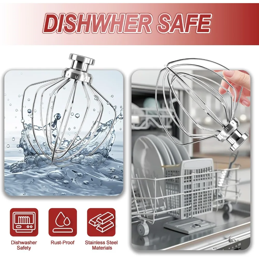 6本のワイヤー付きステンレス製泡立て器、キッチンエイドミキサー4.5-5 QT K45WW用、チルトヘッドスタンドミキサー対応、高速泡立て