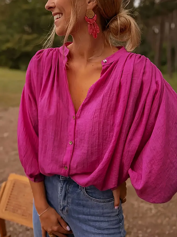 New Elegant Stand-up Collar Long-Sleeve Shirt Plus Size Women's Top Rose Wrinkles French Blouse All Match Female Clothing Office