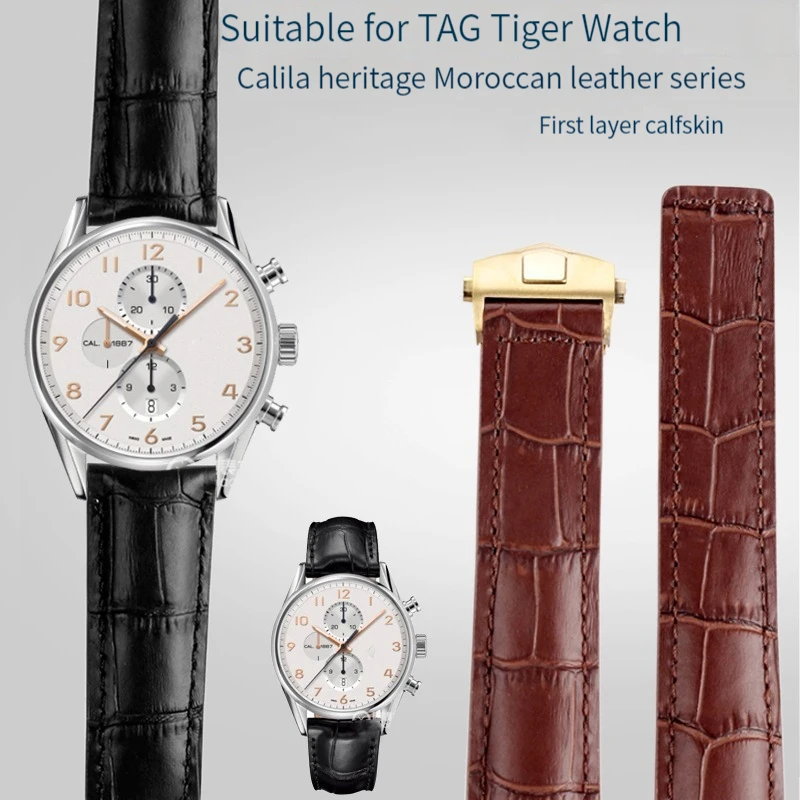 19mm 20mm 22mm For TAG Heuer Calera Leather Watchband Blue brown black red line Crocodile Leather Men\'s watch strap Accessories