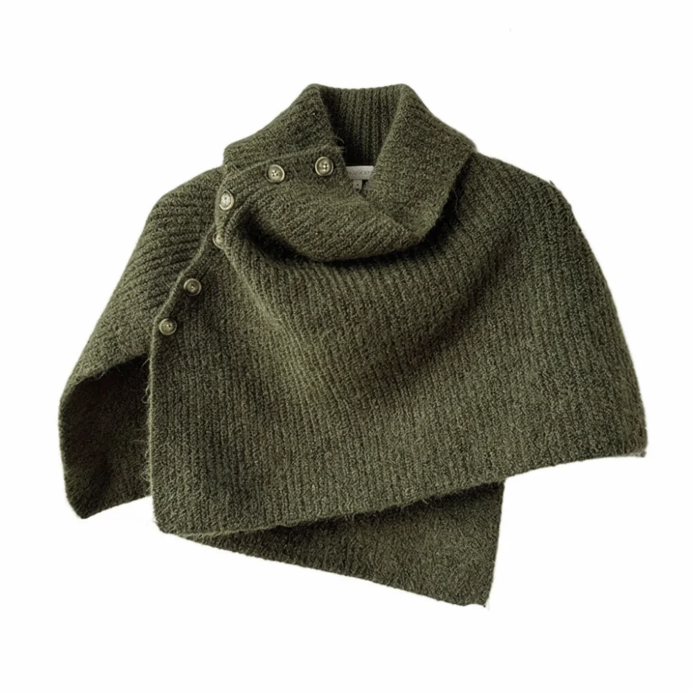 

Korean Style Button Knitted Shawl Warm Irregular High Neck Scarf Thicken Cloak Scarves Knitwear Women