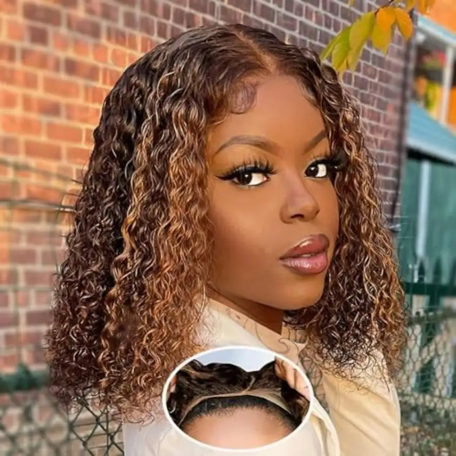 Ombre Lace Front Wig Human Hair Highlight 4/27 Honey Blonde Glueless HD Lace Front Wig Human Hair 5x5 Deep Wave Curly Wig 16inch For Women