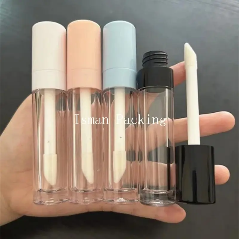 

50Pcs Empty black blue white top thick crystal transparent lip gloss containers tube lip glaze packaging with big brush wand 8ml