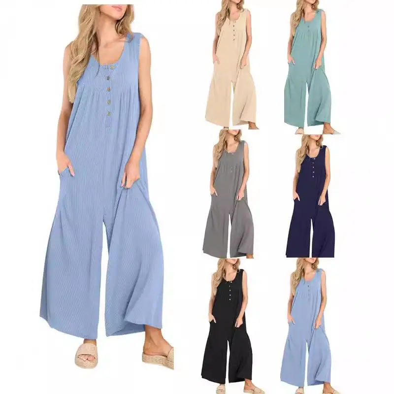 

Women's T-shirt Pocket Jumpsuit Long Pants mid Waist Design No Brand Registered Trademark 100% Fabric Other Material