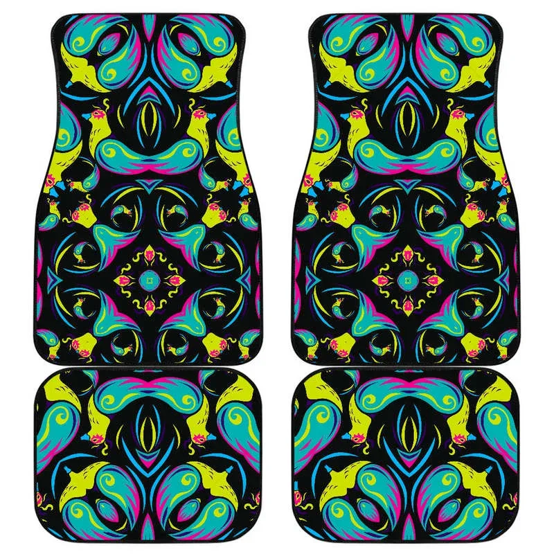 Ornament Psychedelic Trippy Print Front and Back Car Floor Mats Heavy Carpet Front and Rear Full Set 4PCs Pack