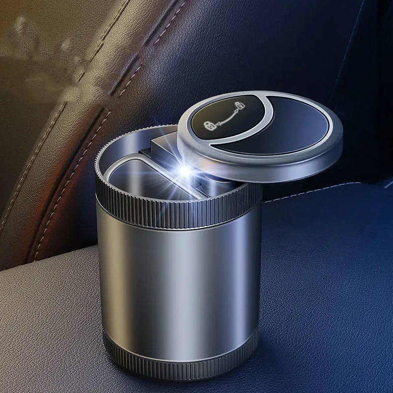 Car Ashtray With LED Light Portable Universal Alloy Ash Tray Aluminum Cup Smokeless Auto Ashtray Flame Retardant