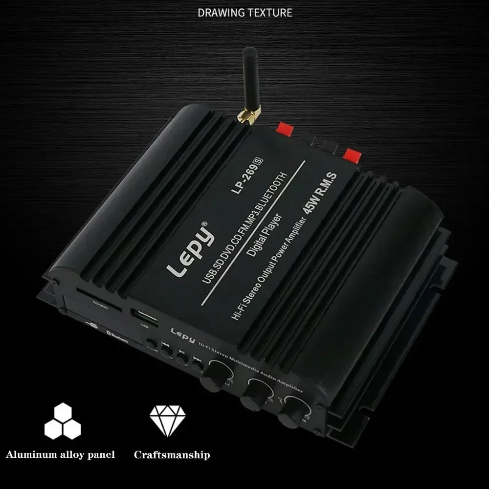 For LEPY LP-269S Bluetooth Amplifier 4-Channel HiFi Stereo USB SD DVD CD FM MP3 Sound Amp for Car Home Computer Lossless Music