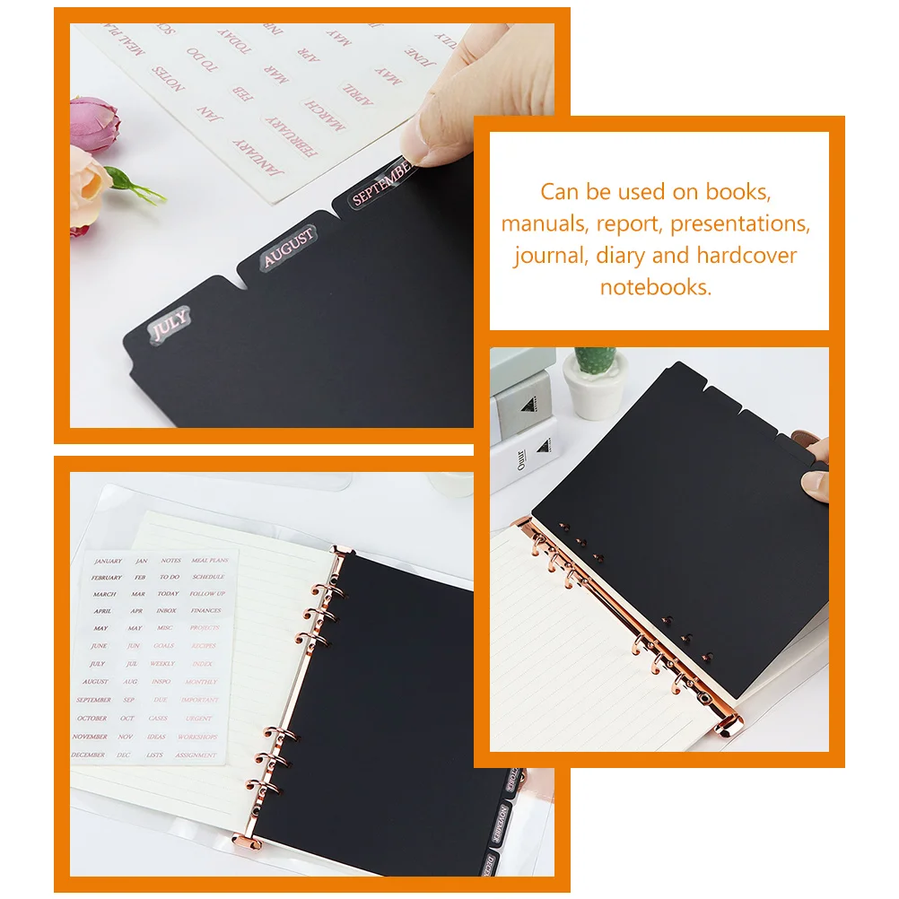 

6 Pcs A5 Loose Leaf Dividers Black PP Tabs 6 Hole Binder Separators Notebook Accessories Index Pages for Books Reports