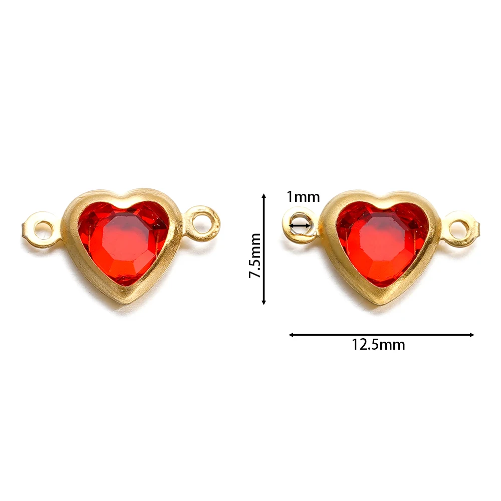 10pcs Stainless Steel Double Holes Heart With Crystal Rhinestones Bracelet Connectors for Necklace Pendants DIY Jewelry Making