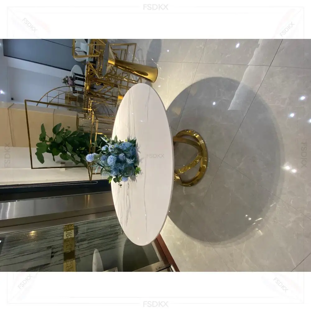 FSDKX الحديثة على شكل حرف S أو نصف القمر طاولة الزفاف إطار من الاستانلس ستيل الزجاج العلوي مأدبة الزفاف الحدث نصف طاولة مستديرة #4