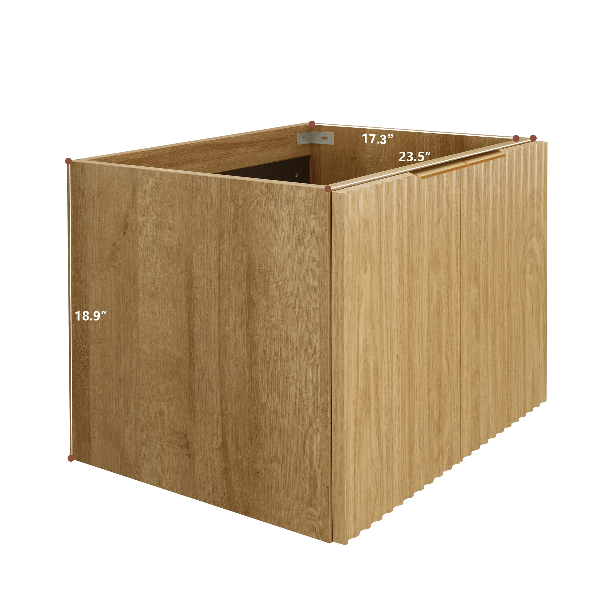Wall Mounted Fluted Wood Bathroom Cabinet Floating Large Space Modern Natural Double-door Storage Bathroom Cabinet Without Sink