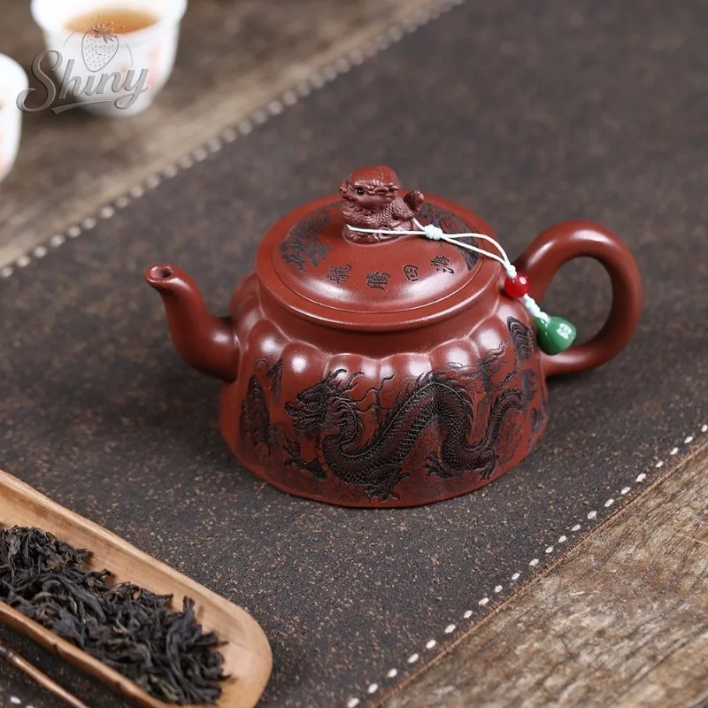 

Чайник Исин Цзыша Artisan Чайный сервиз премиум-класса ручной работы из оригинального песка с кровью дракона, высказывания дракона на четыре сезона