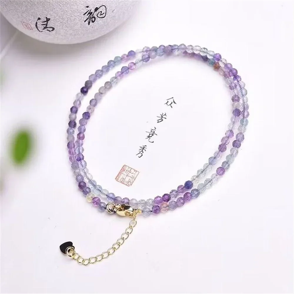 Natural Crystal Tourmaline 3mm Faceted Beads Necklace Women Clavicular Chain in Choker Necklaces Noble Leisure Evening Jewelry