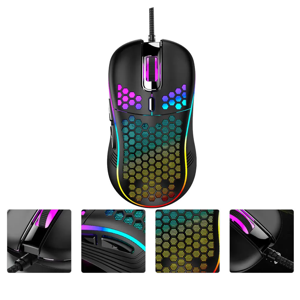 1 Stück ausgehöhlte RGB-Gaming-Maus mit Hintergrundbeleuchtung, schwarz, ergonomische kabelgebundene Computermaus, Waben-Kühldesign, perfekt für das Büro