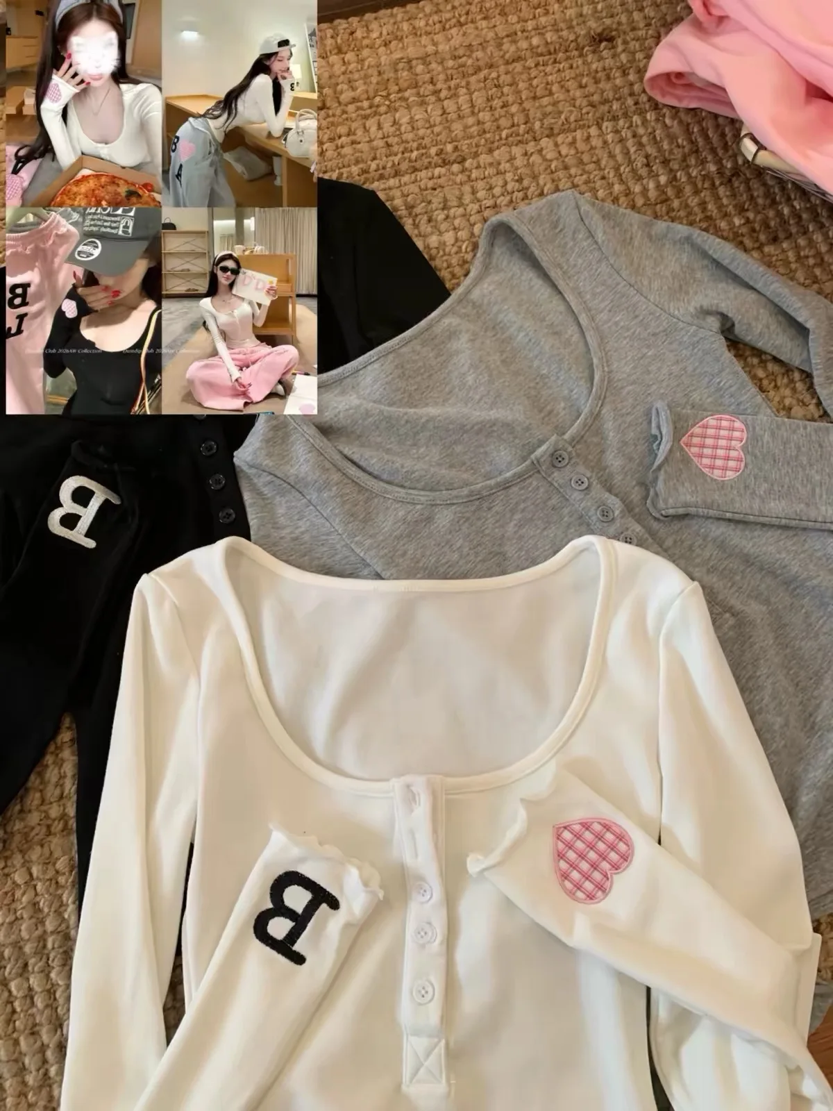 Korean Style U-Neck Embroidered Base Shirt Women's Autumn Winter Slimming Design Long Sleeve T-Shirt Casual Style Top
