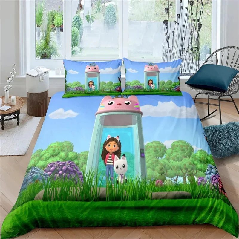 

Новый комплект постельного белья 3D кукольного домика Габби, полиэстеровый пододеяльник, наволочка, одинарное двойное полное постельное белье для девочек и мальчиков, детский подарок