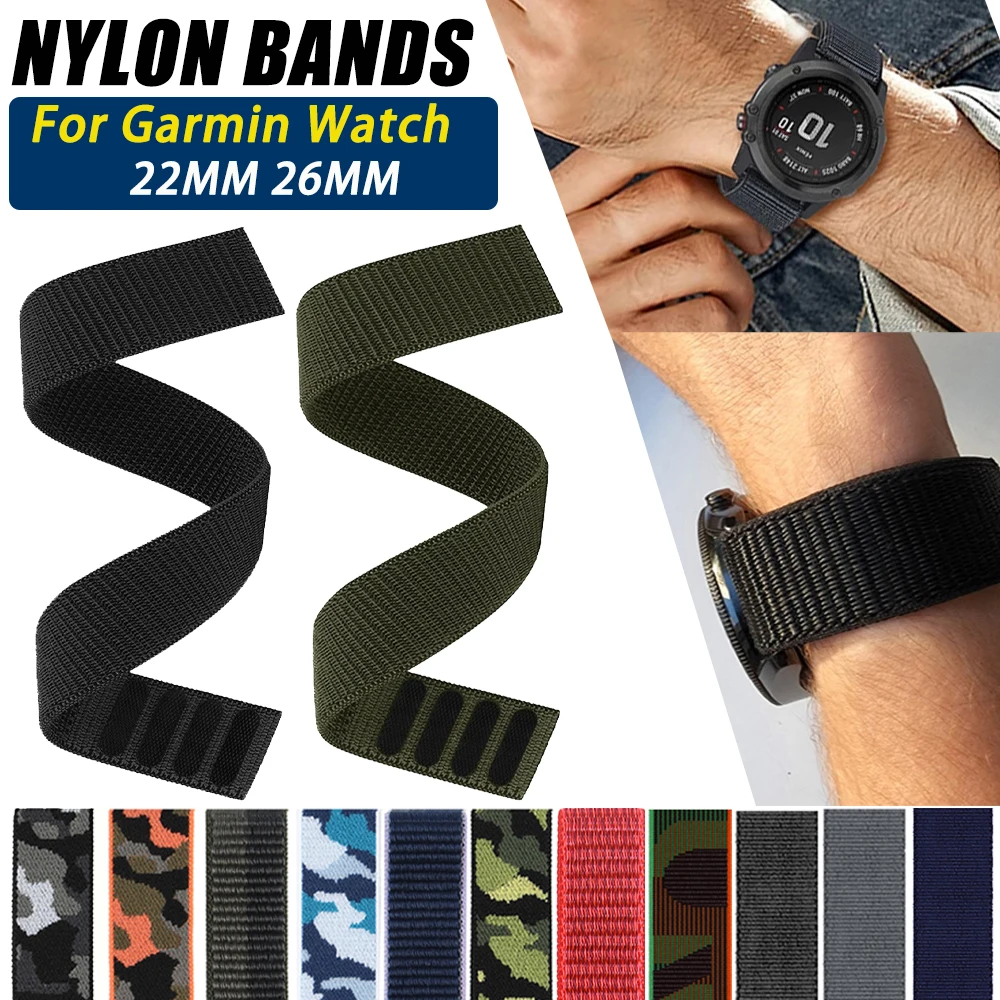 22/26mm Woven Nylon Strap For Garmin Tactix 8 7 AMOLED/Fenix 8 PRO E 7 7X/Enduro 3/Epix/Descent G2 Mk3i Adjustable Loop Bracelet