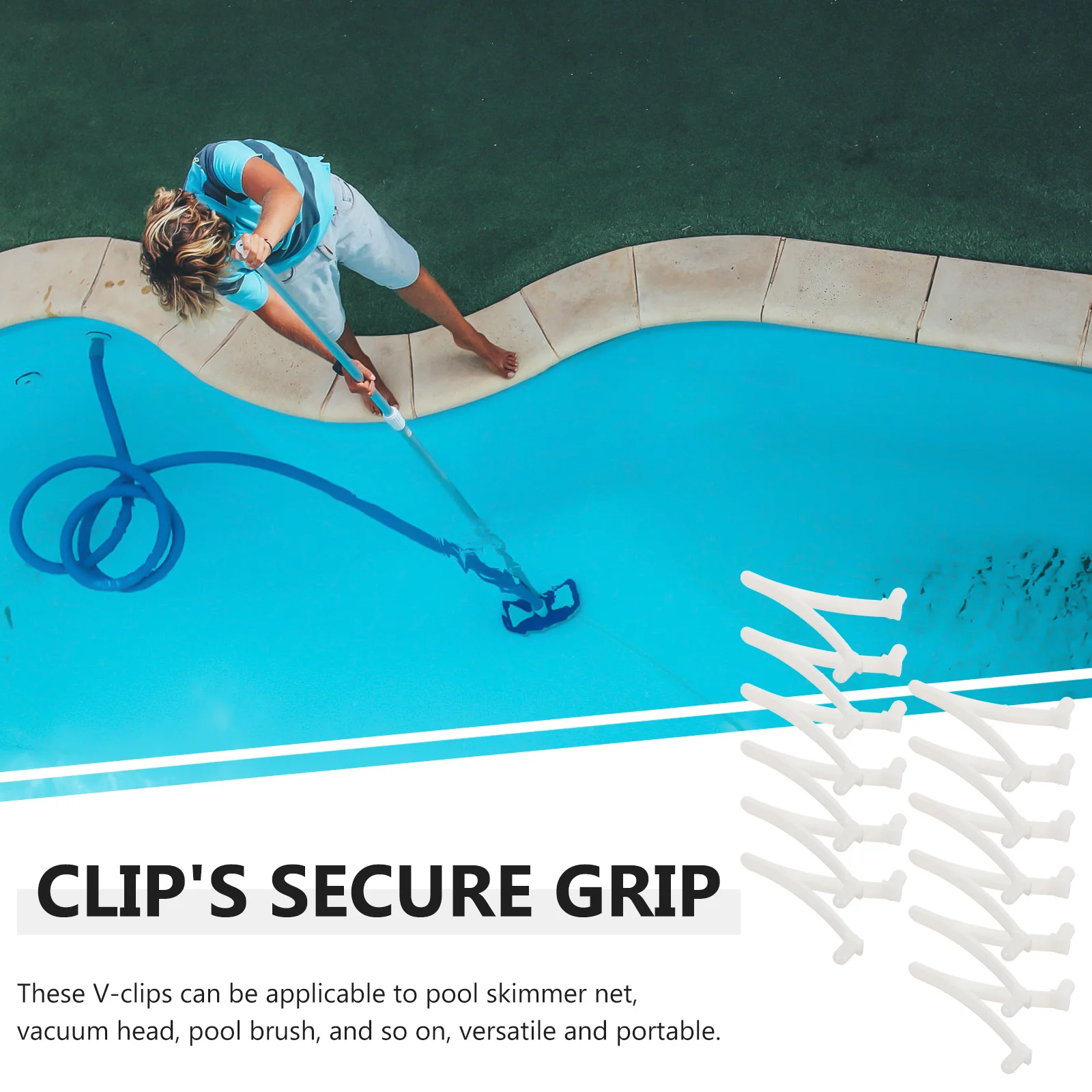 

12Pcs Pool V Clips Skimmer Net Attachment Replacement Pool Pole Clips Cleaning Accessories Extension Pole Attachments