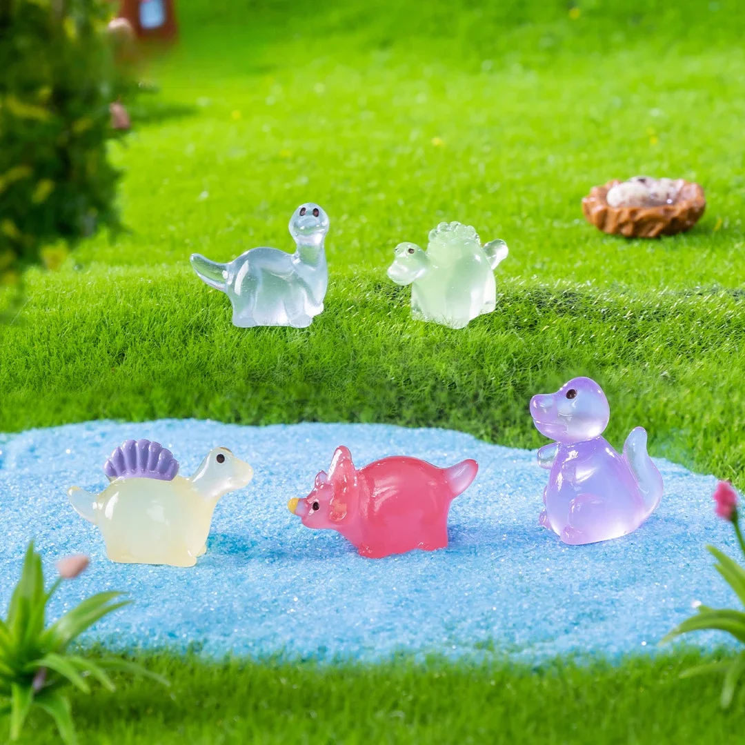 Miniatur ornamen dinosaurus Fluorescent Mini, 30 buah/set patung kecil dinosaurus kerajinan Resin dekorasi rumah boneka lanskap mikro