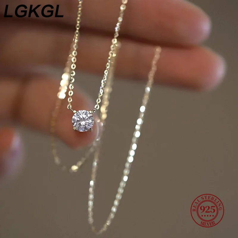 LGKGL 925 Sterling Silver Sparkling Clavicle Chain Choker 18K Necklace Simple 5A Zircon Gypsophila Pendant Necklace For Women