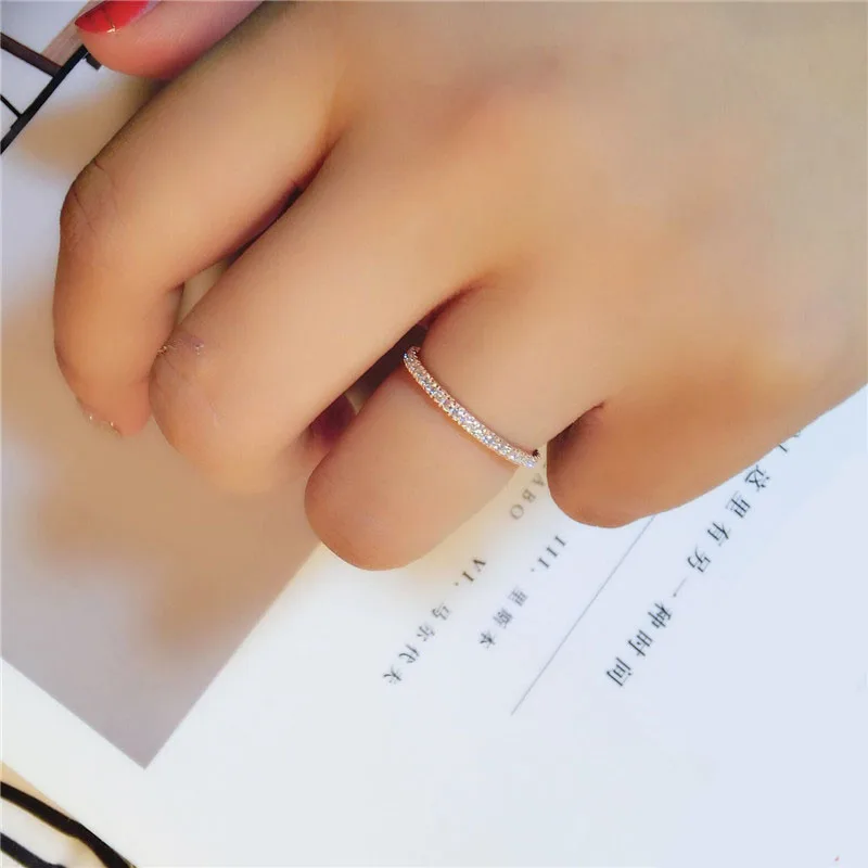 Women's Real Rose Gold Color Silver Classic Wedding Ring