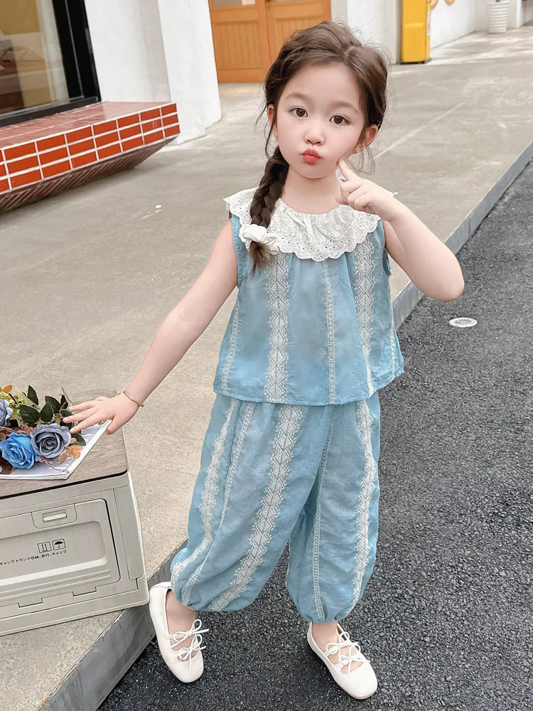 Girls' Suit Summer2024New Children's Vest Stylish Two-Piece Suit Baby Girls' Summer Sleeveless Thin Clothes