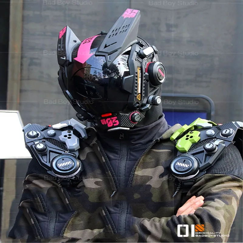 Máscara facial CyberPunk para hombres adultos, accesorios de Cosplay para Festival de Música de Halloween, casco mecánico Pauldron
