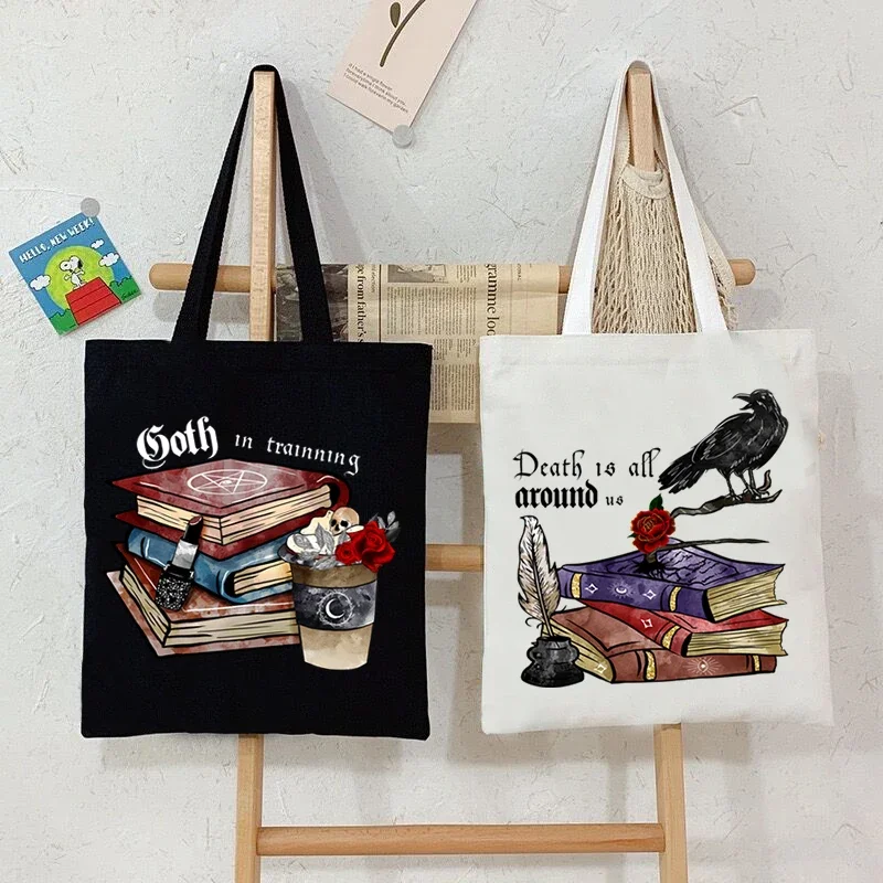 

Сумка на плечо в готическом стиле для мужчин и женщин, сумки для покупок в стиле Харадзюку, парусиновые винтажные холщовые саквояжи для книг и влюбленных