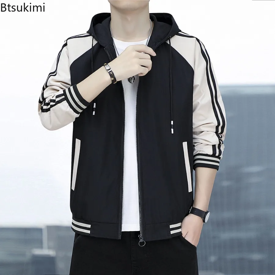 Men's Spring Autumn Baseball Uniform Korean Style Fashion Patchwork Casual Hooded Coats Male Loose Comfortable Sport Jacket Tops