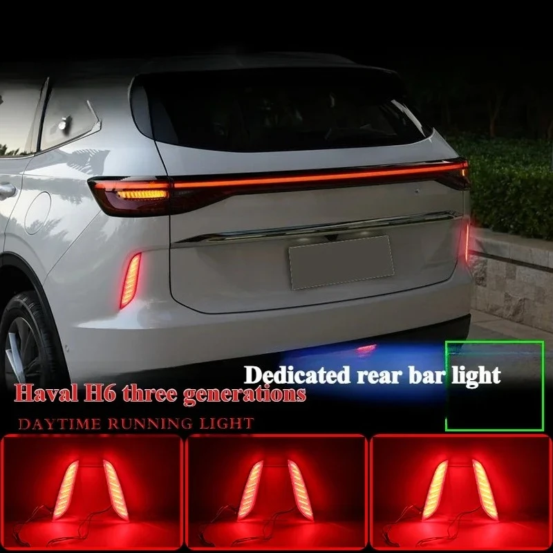 For Haval H6 3rd Generation 2021 2Pcs Car LED Rear Bumper Light Reflector DRL Brake Warning Light Dynamic Turn Signal Daylights