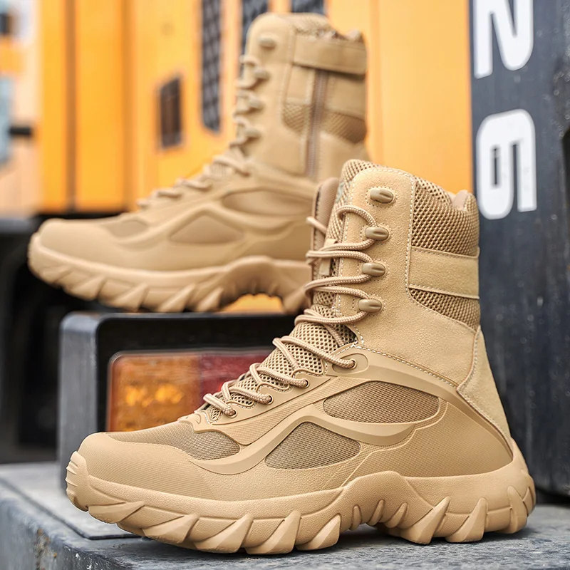 High Top Tactical Boots for Men Large Size Outdoor Hiking Boots Breathable Military Combat Boots Anti-Slip Training Footwear