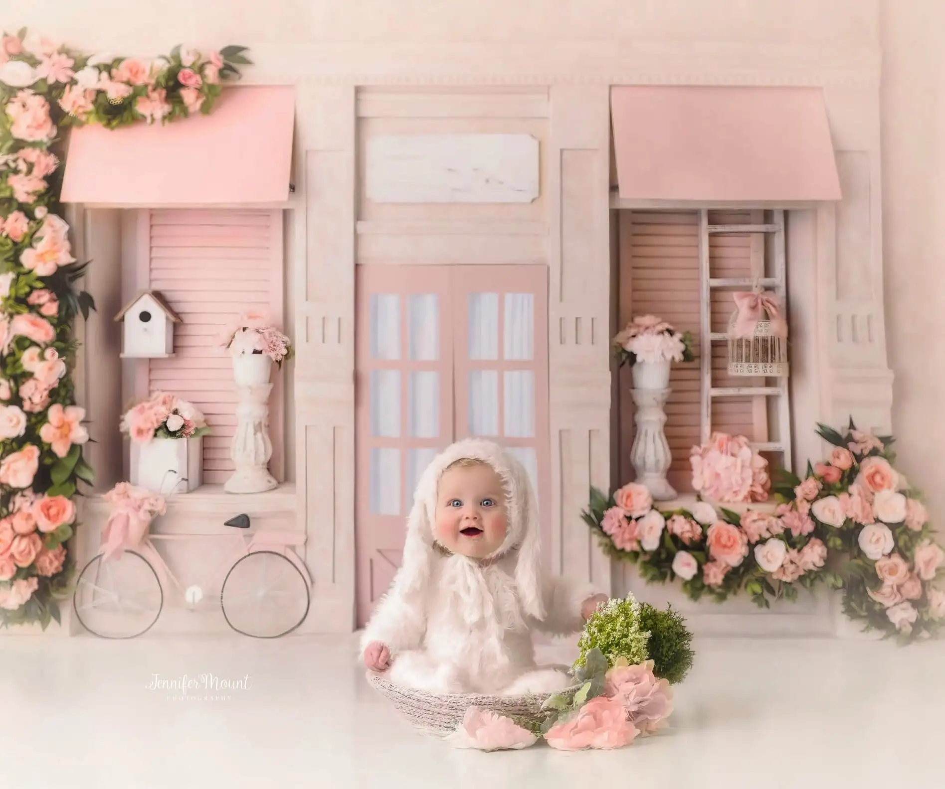 Spring Floral Store Front Backdrops Kids Baby Cake Smash Photocall Decors Child Adult Photo Garden Bicycle Backgrounds