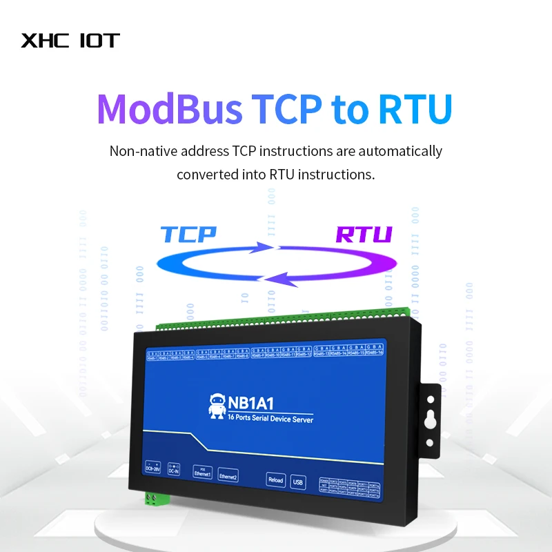 16-Kanal-Seriellserver XHCIOT NB1A1 RS485 zu Ethernet Gateway ModBus RTU zu TCP MQTT/HTTP POE Isolation Edge Computing