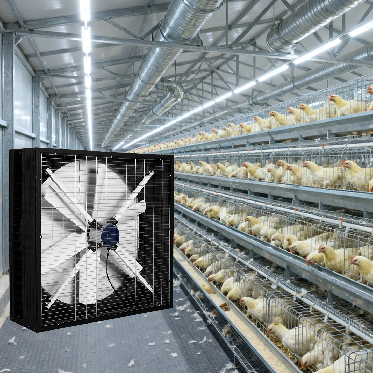 Negative pressure cooling axial fans for ventilation and cooling on poultry farms and factory floors