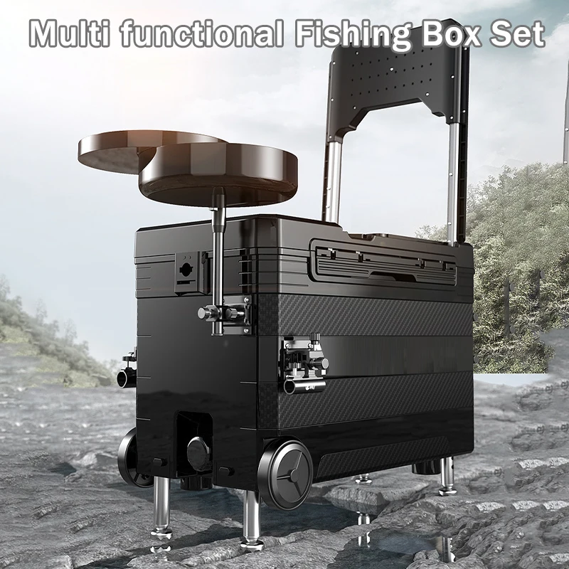 Scatola da pesca multifunzionale per esterni di grande capacità da 32 litri con ruote Set di accessori per scatole per piattaforma da pesca portatile Scatola per pesci