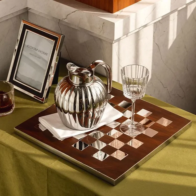 Nordic Style Luxury Chess Tray for Home Hotel Decor High End Storage Plate for Afternoon Tea Kettle Model Room Ornament