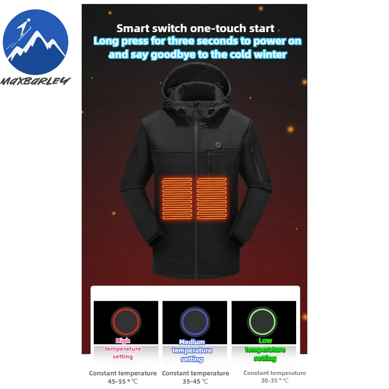 Chaqueta con calefacción de 10 áreas para hombre, cortavientos con calefacción eléctrica USB, abrigo cálido para nieve, ropa con temperatura ajustable para invierno