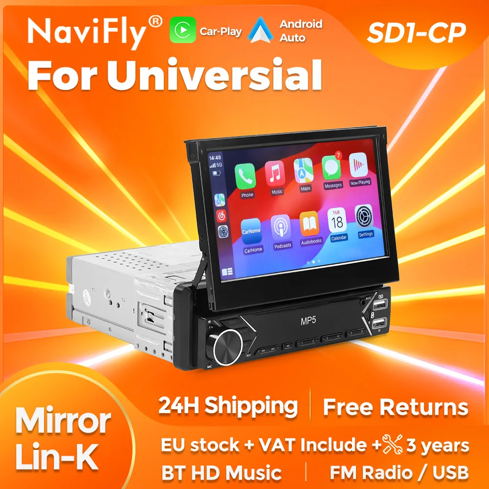 NaviFly 7-Inch Car Radio 1Din Universal For Honda Toyota Kia Ford Peugeot Nissan Hyundai Multimedia Video Player Support Mirror