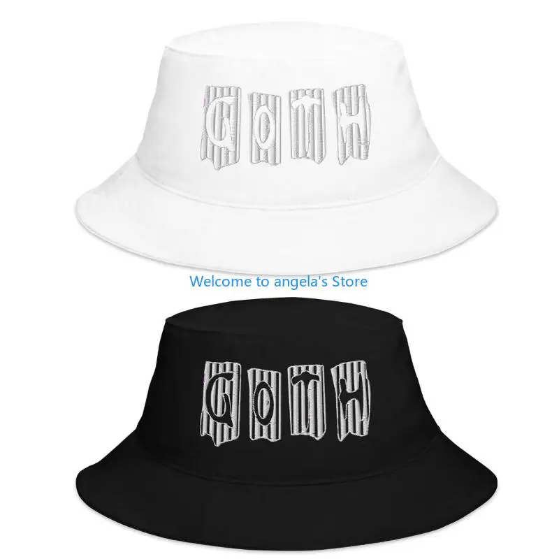 X4YC Goth Letter Print Foldable Fisherman Hat Breathable Unisex Bucket Hat Floppy Brims Hat for Halloween Event Gathering